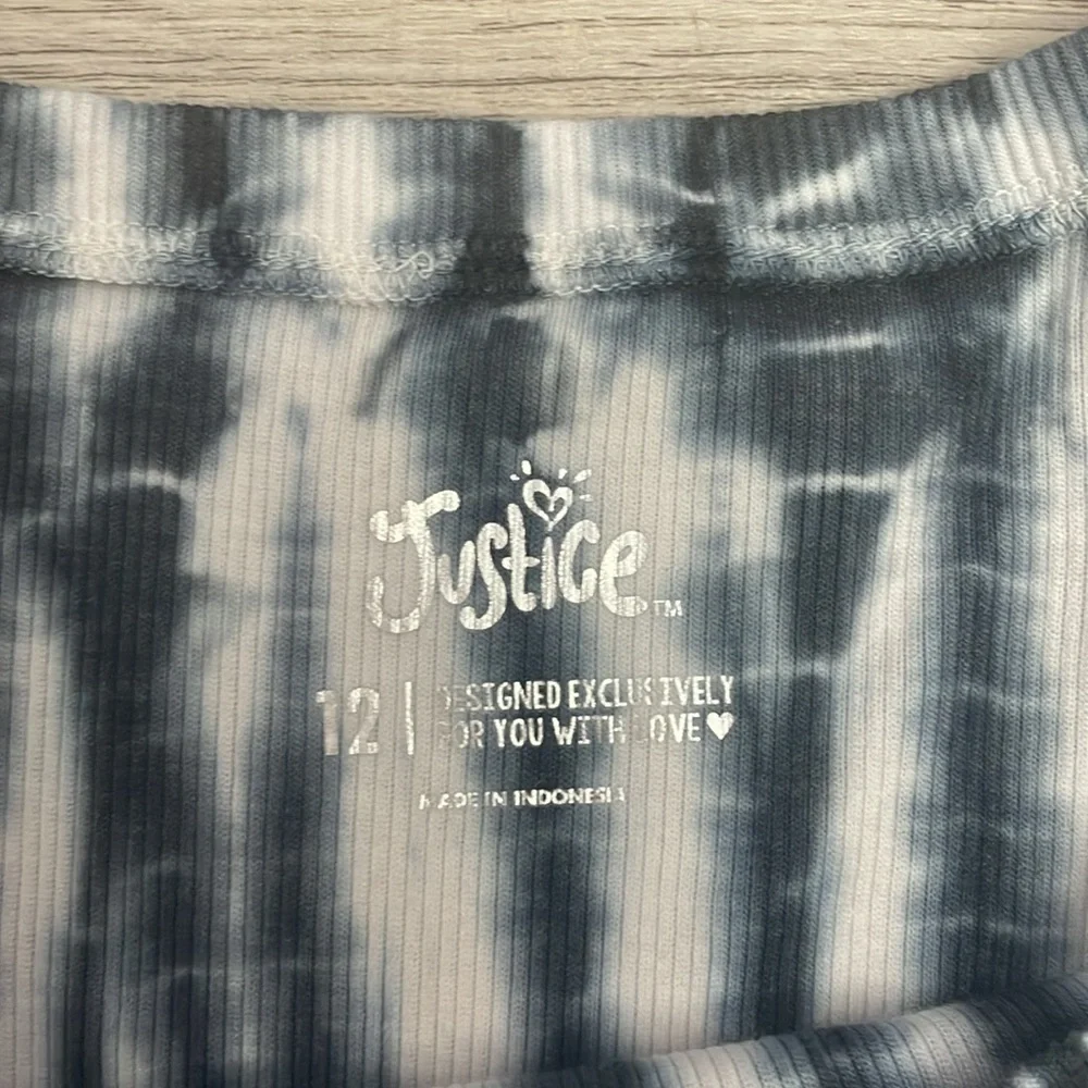 Justice Black, White & Blue Tie Dyed Short Sleeve Ruched Girl's Tee Size 12